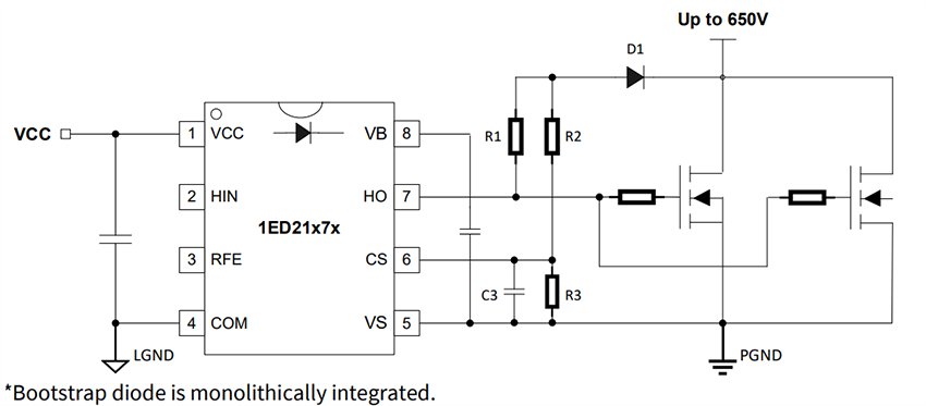 Schéma du circuit d'application - Infineon Technologies Commandes de grilles haute tension EiceDRIVER™ 1ED21x7x 650 V